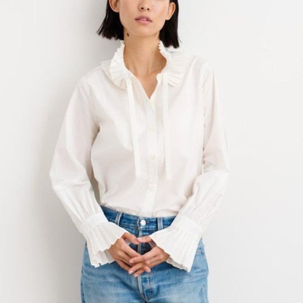 NWT Alex Mill Aurora White Ruffled Button Down Blouse, Size XS